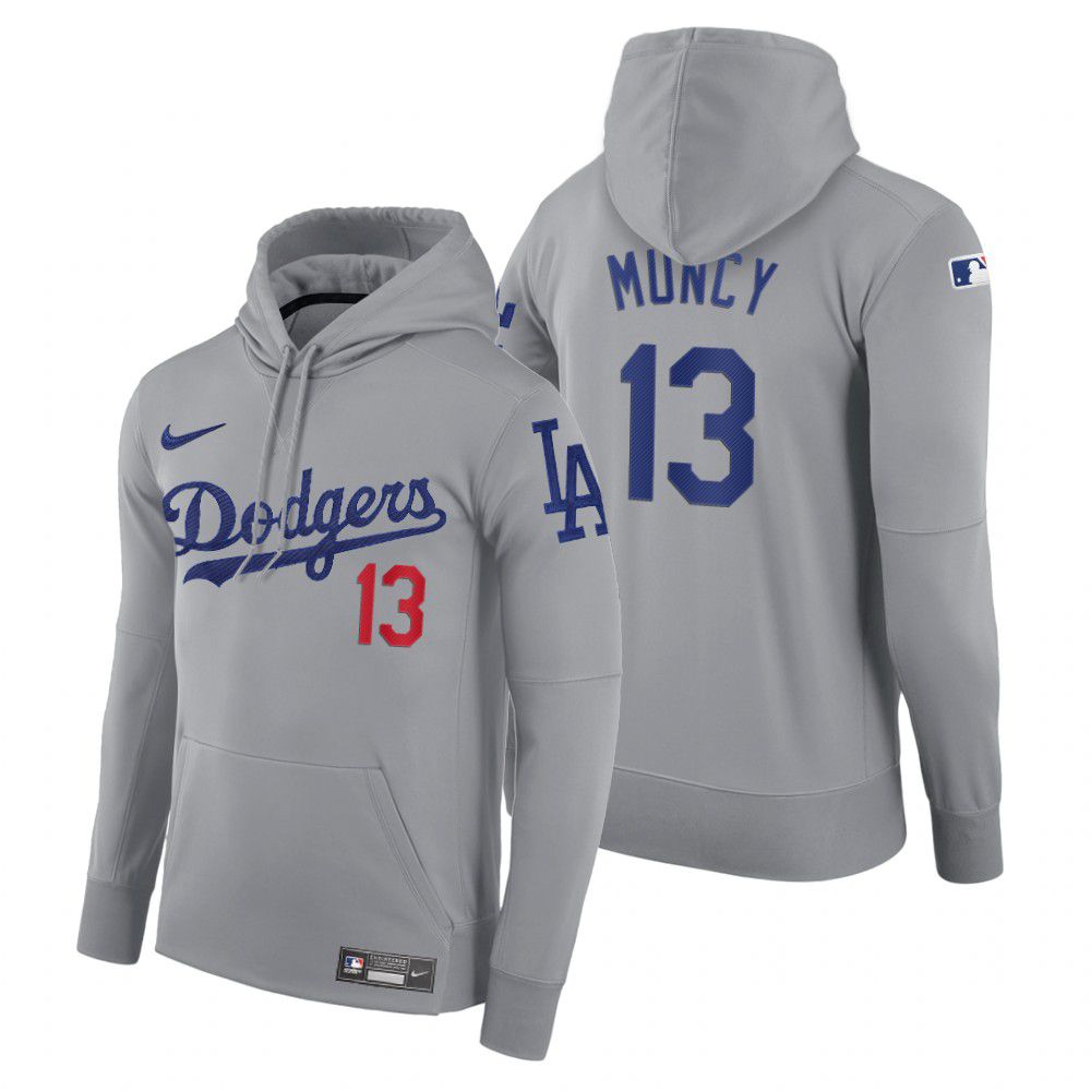 Men Los Angeles Dodgers #13 Muncy gray road hoodie 2021 MLB Nike Jerseys->los angeles dodgers->MLB Jersey